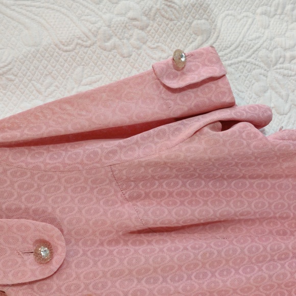 Vintage 1940s Sheer Lace Pink Evening Party Dress With Rhinestone Buttons - Picture 5 of 15